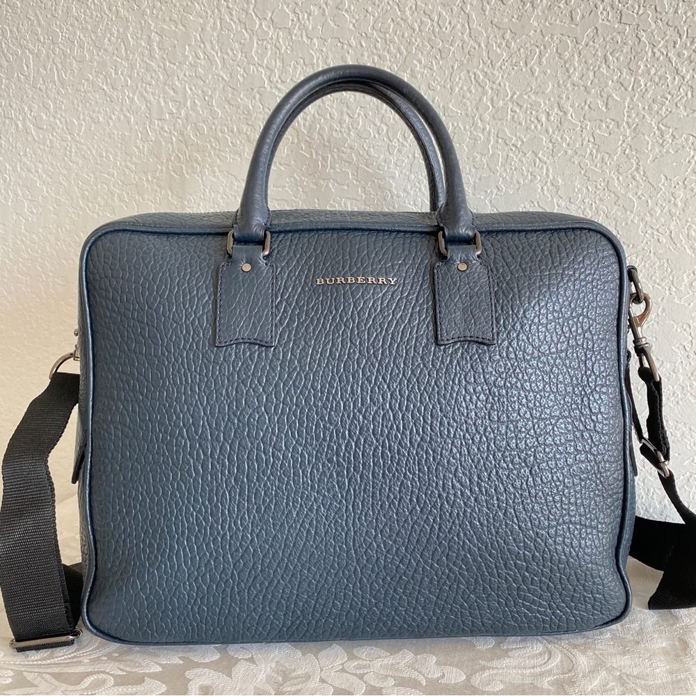 Burberry navy leather laptop bag